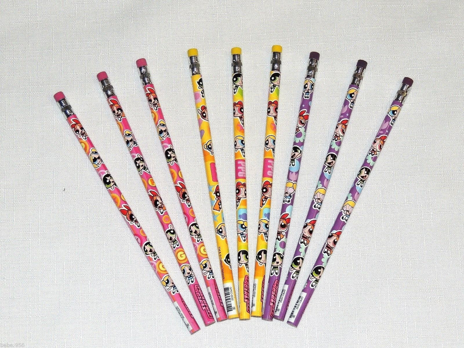 NEW POWERPUFF GIRLS 9 PENCILS BLOSSOM, BUTTERCUP, BUBBLES BACK TO SCHOOL