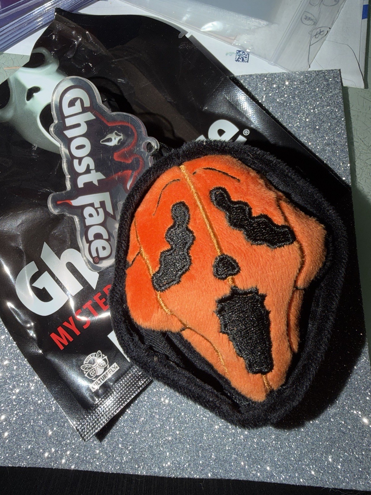 Culturefly Ghost face Mystery Plush Bag Clip Orange