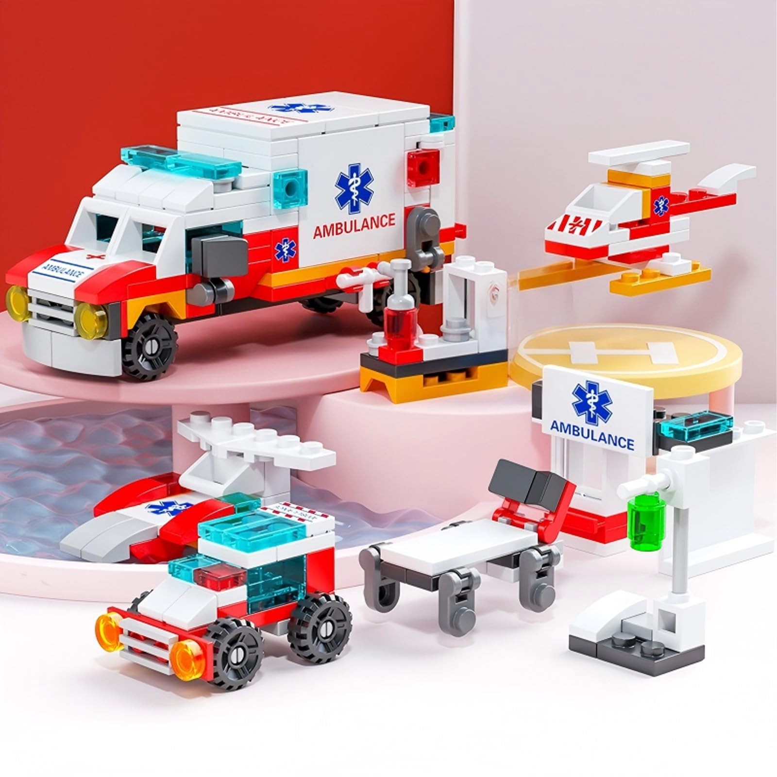 Vilbocr Ambulance Building Blocks Toy 122 Pieces – 7 in 1 Emergency Vehicle S…