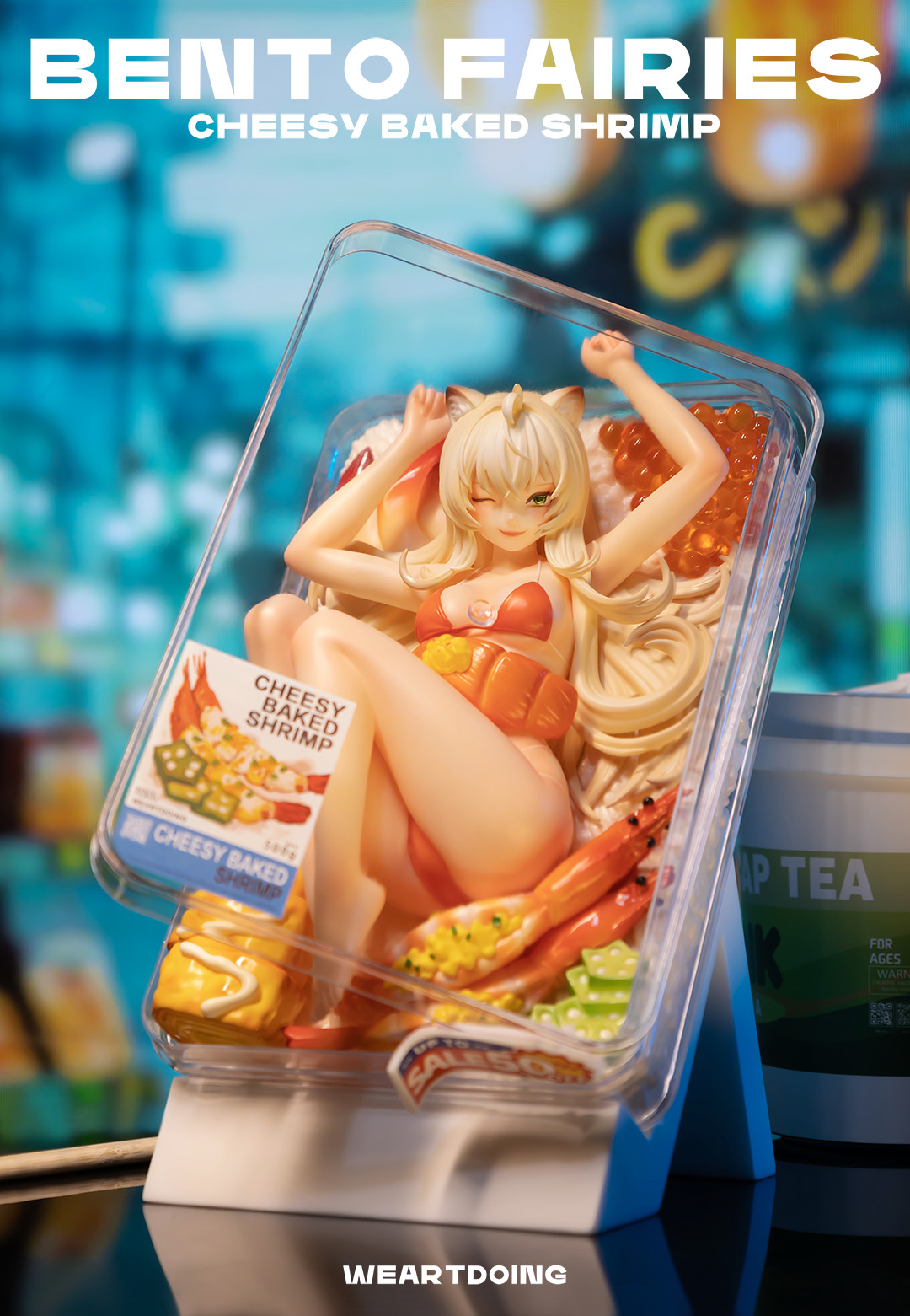 WeArtDoing Cheese Baked Shrimp Bent Fairies Resin Pu Figure H23CM Model Statue
