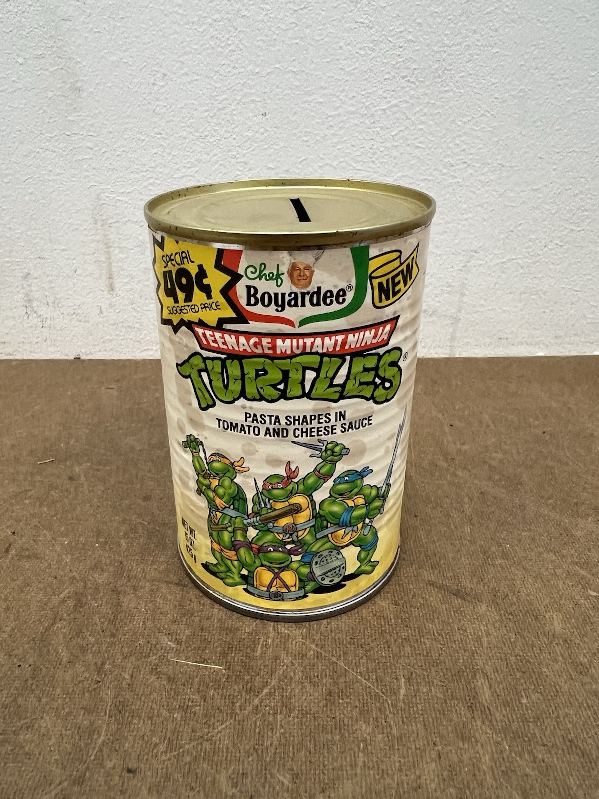 Vintage TEENAGE MUTANT NINJA TURTLES Coin Bank CHEF BOYARDEE Pasta Can 90s tmnt