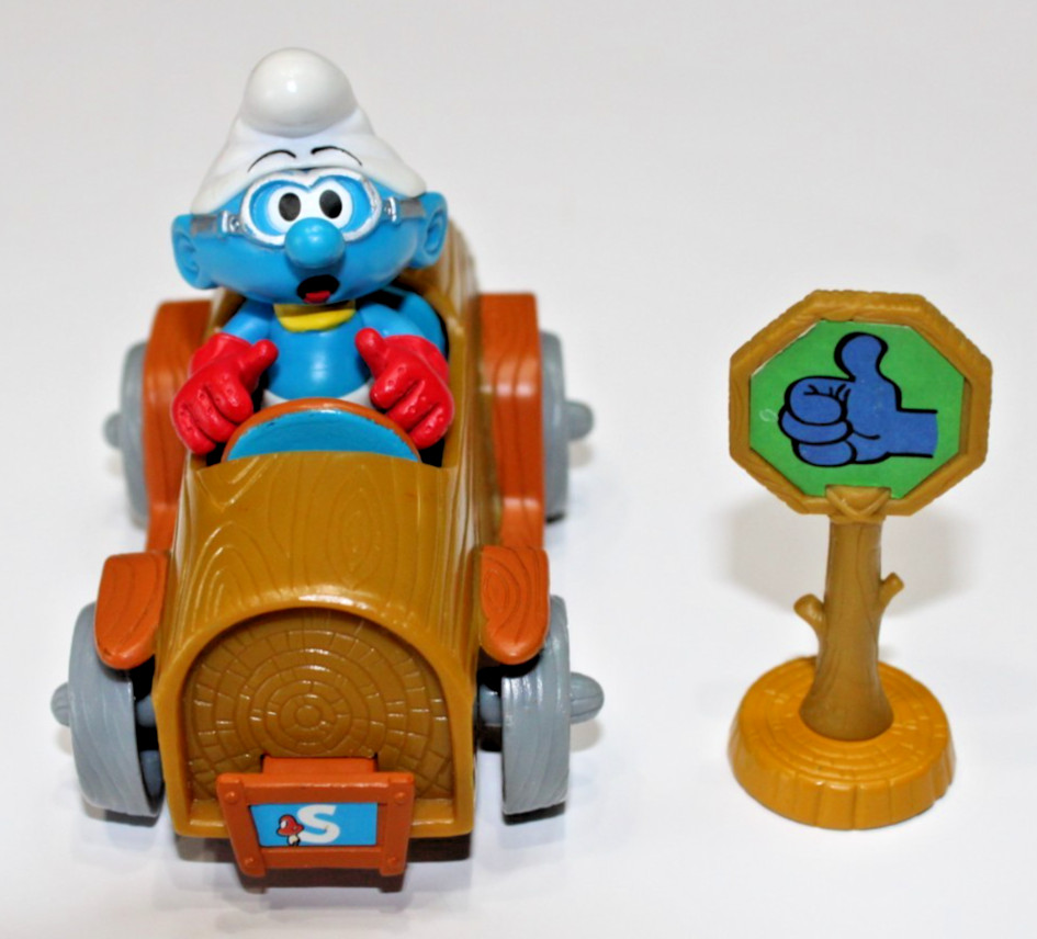Smurfs Poseable Figure & Car Pull Back Vehicle Smurf Convertible with Stop Sign