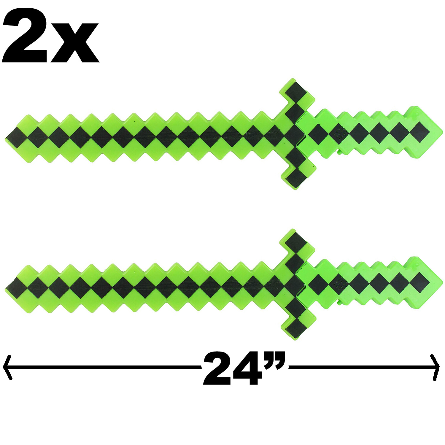 SET of 2 – MineCraft Pixel Classic Sword LED Flashing Lights and FX Sounds Green