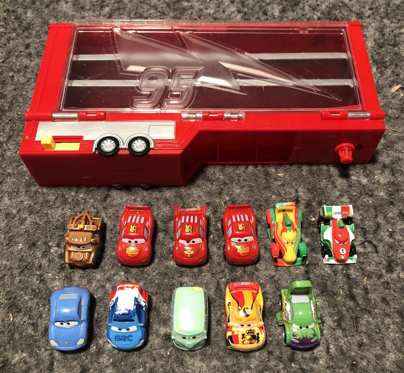 Disney Pixar Cars Mack Trailer Micro drifters Transport Hauler W/ 11 CARS