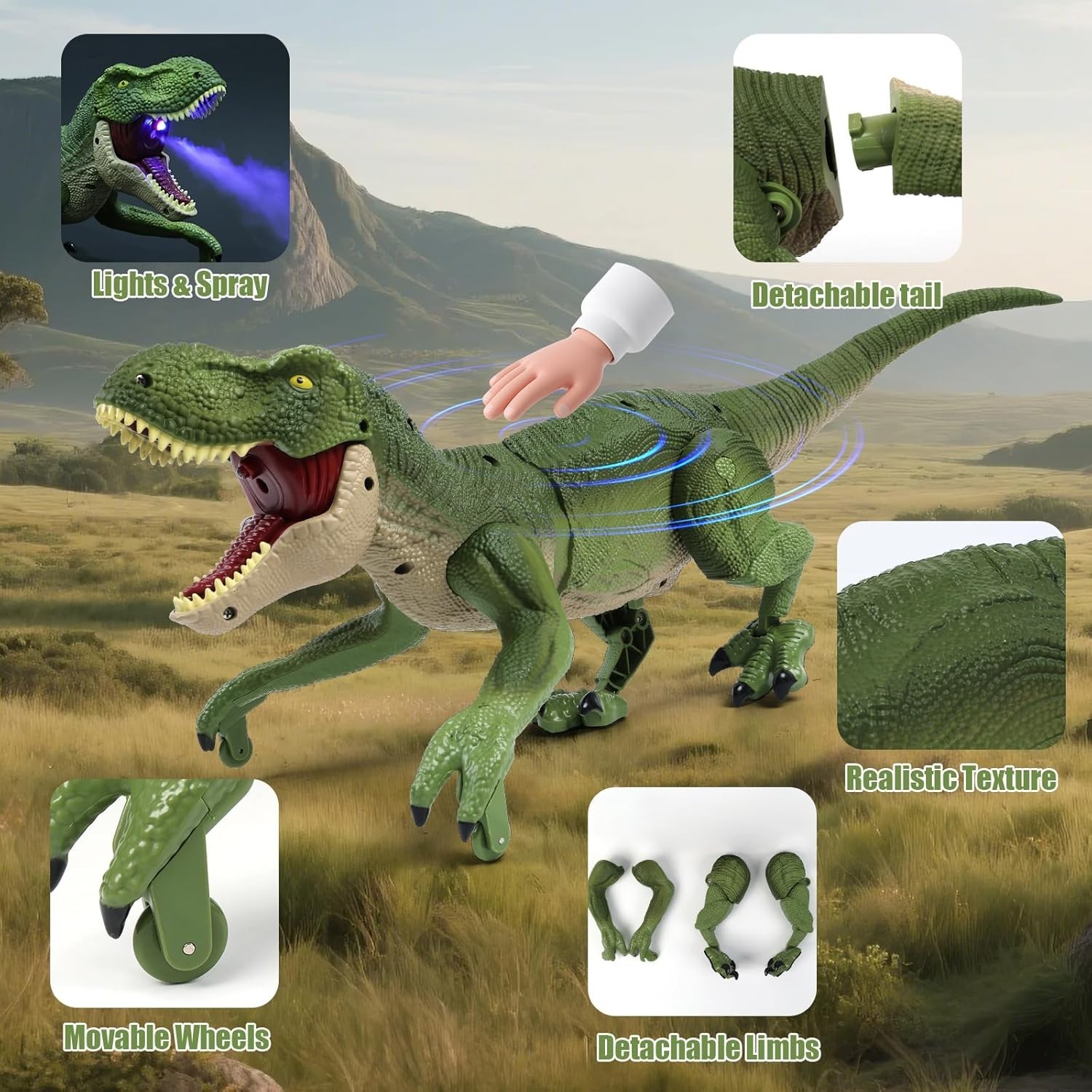 Walking T-Rex Dinosaur Remote Control RC Toys For Kid Action Figure LED Light Up