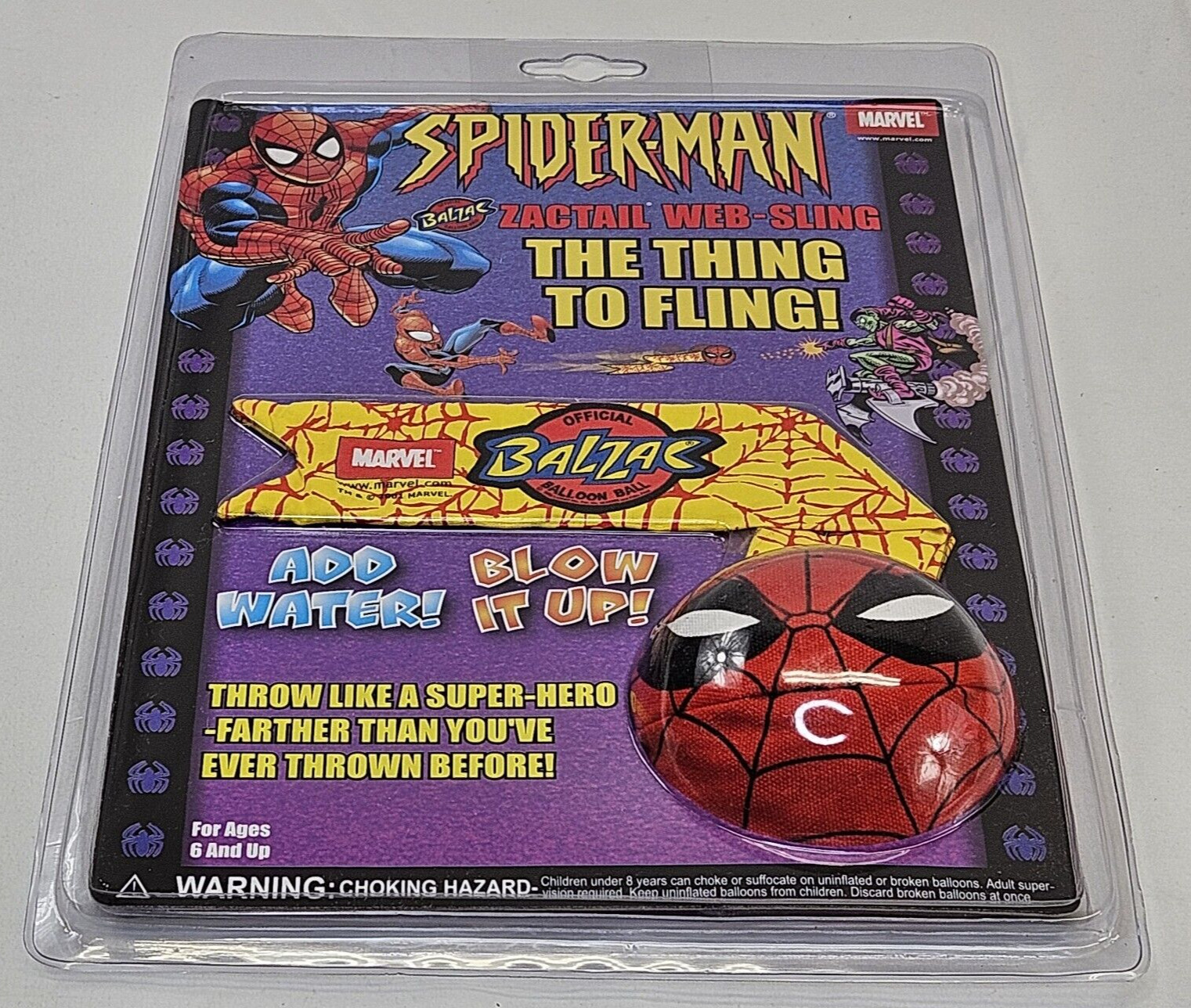 Vintage Spiderman Toy Web Shooter Water Ball 2001 Marvel Catpro Balzac NOS