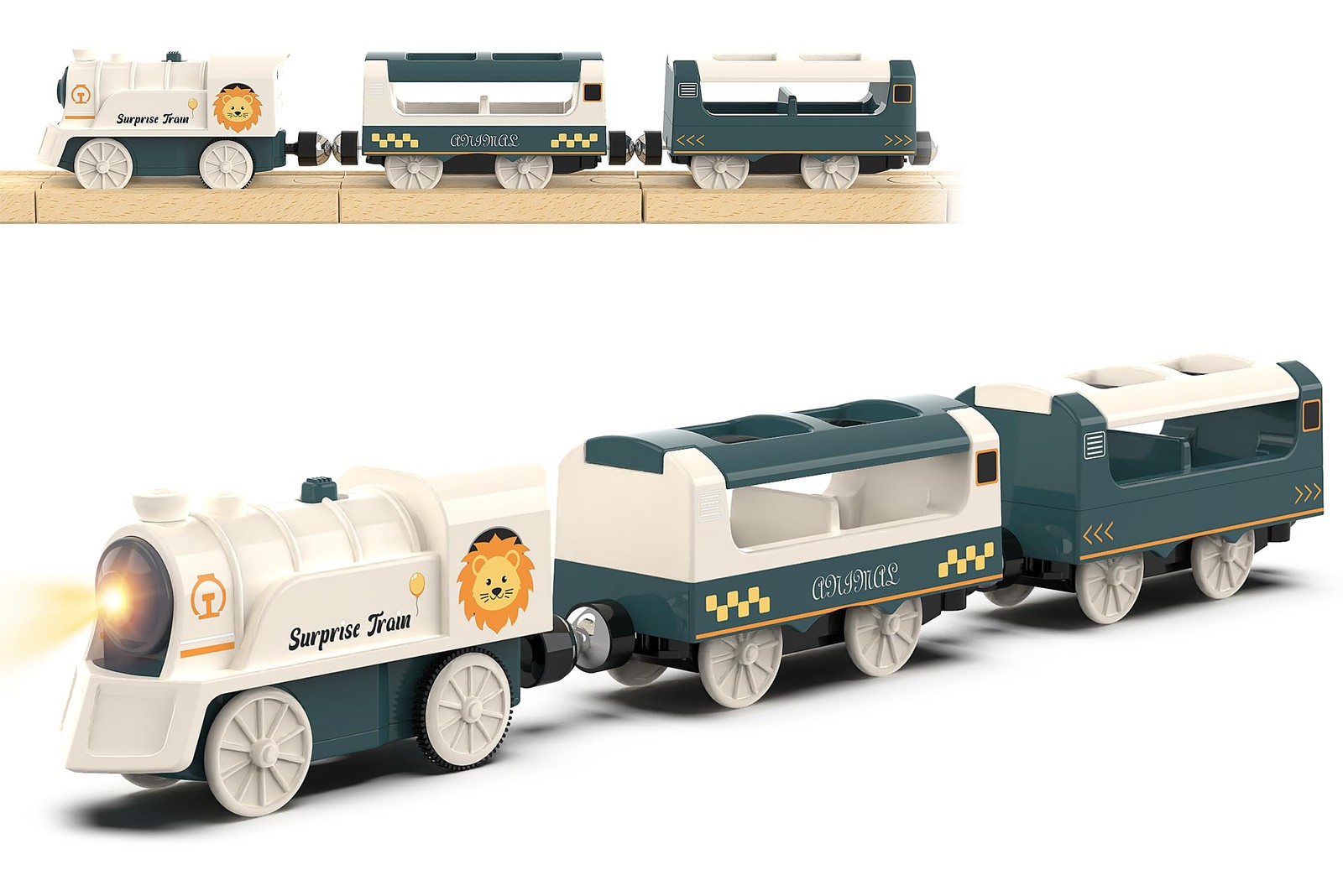 Battery Powered Train Set for Railway System, Electric Train Toys Wooden Tracks