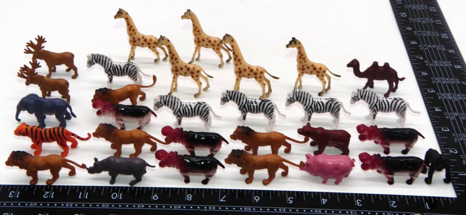Lot Miniature Animal Figure Toy Figurine Giraffe Moose Lion TIger Pig Zebra