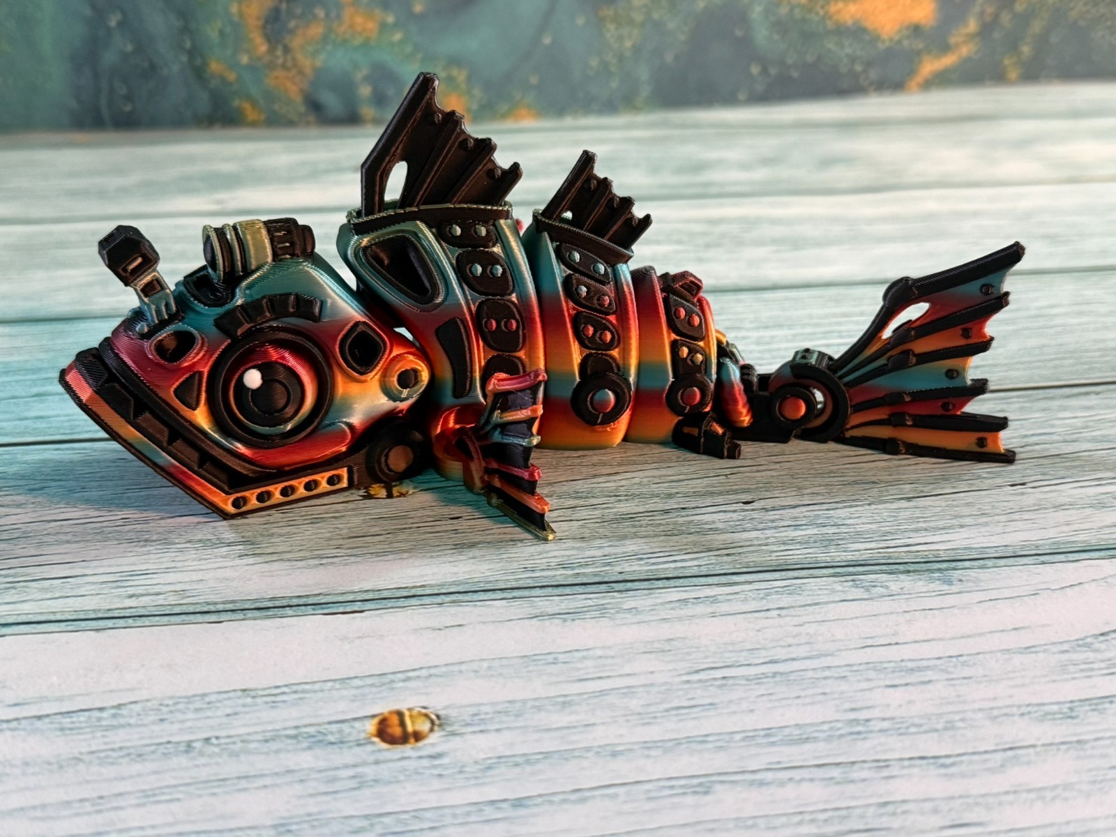 Cyberpunk Robotic Fish 3D Printed Figurine – Articulated Futuristic Fish Decor