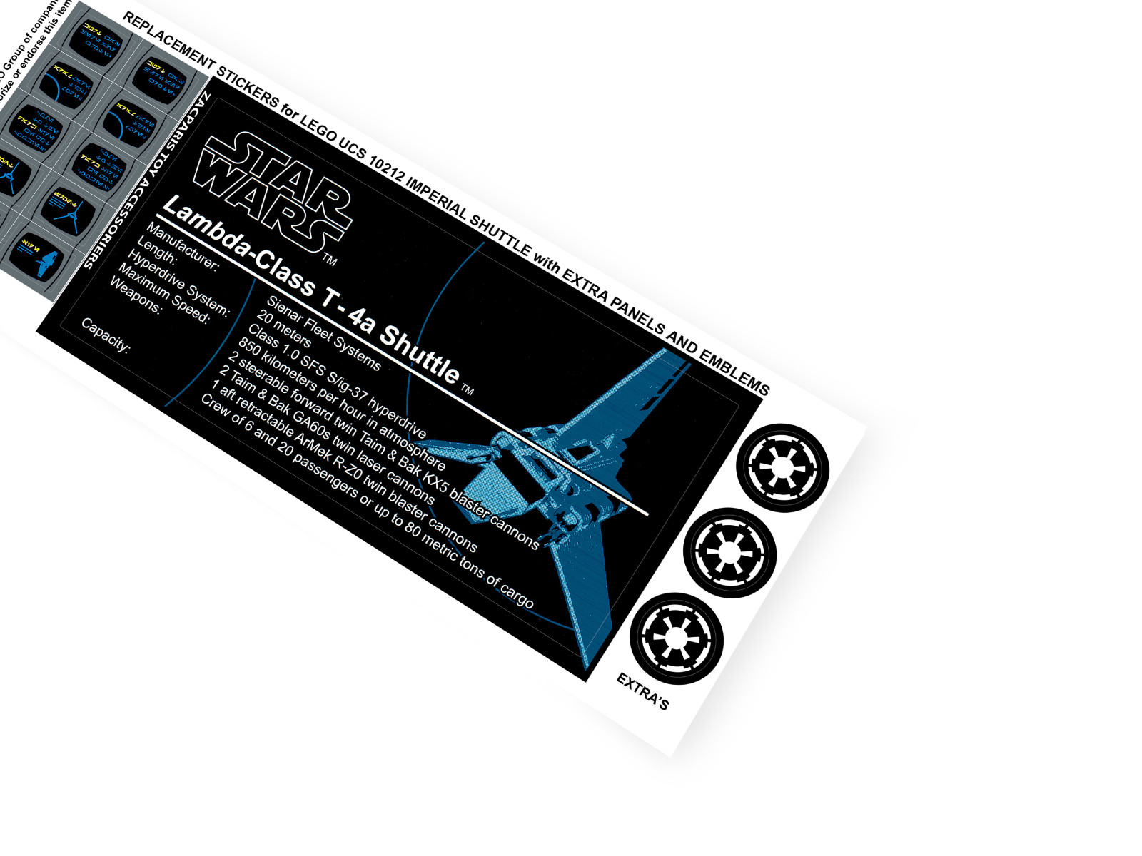 REPLACEMENT STICKERS for STAR WARS Set 10212 75094 IMPERIAL SHUTTLE ,MODELS,ETC