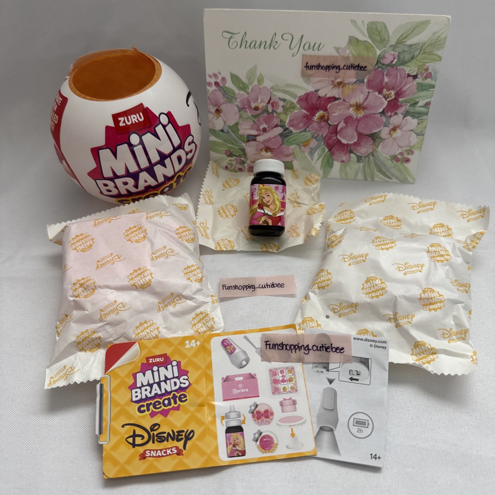 Rare Zuru Mini Brands Disney Snack Sleeping Beauty Aurora Princess Rose Cake set