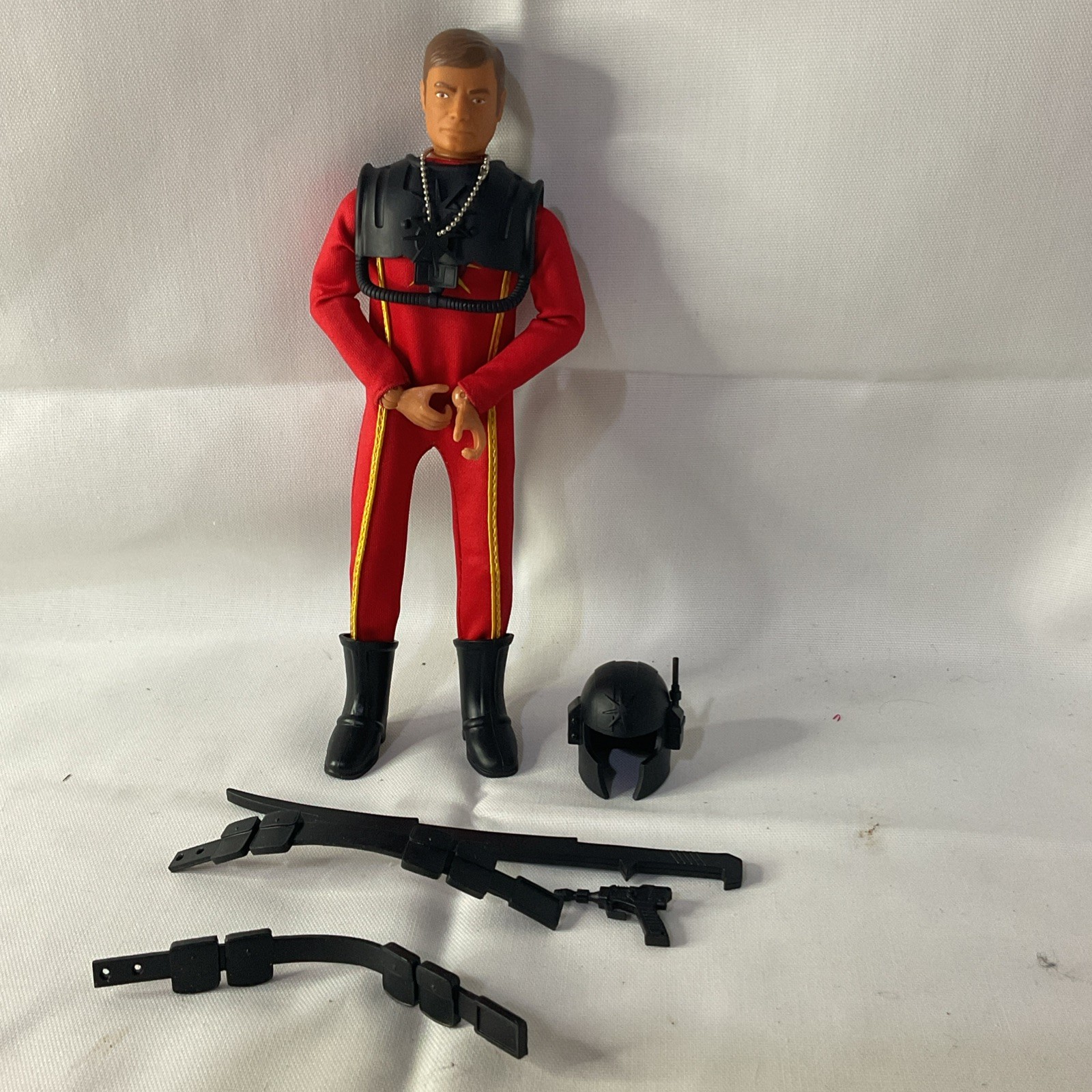 SUPER JOE UNLIMITED Adventure Commander Spy Agent 9&Prime; Red Jumpsuit Brown Hair