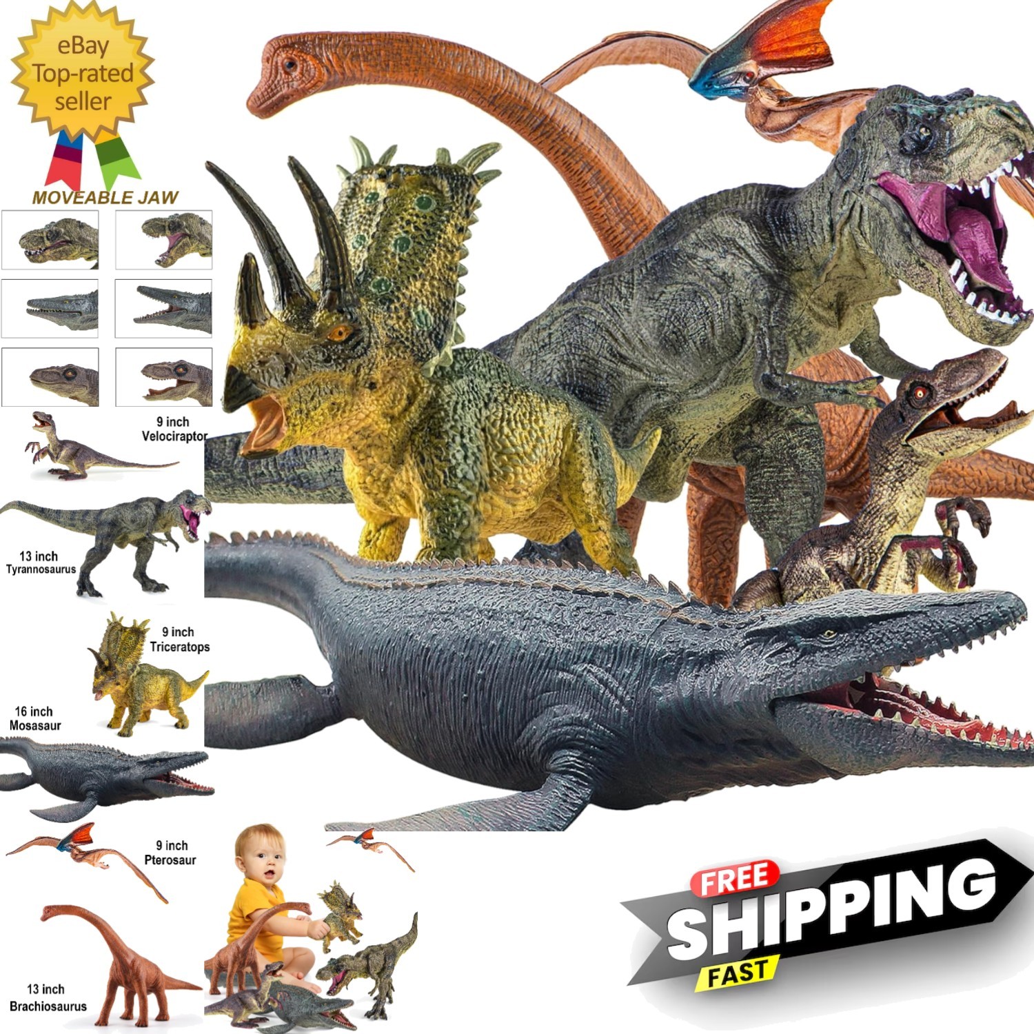 6PCS Jumbo Dinosaur Toy Set – Realistic Play Figures for Imaginative Kids Age…