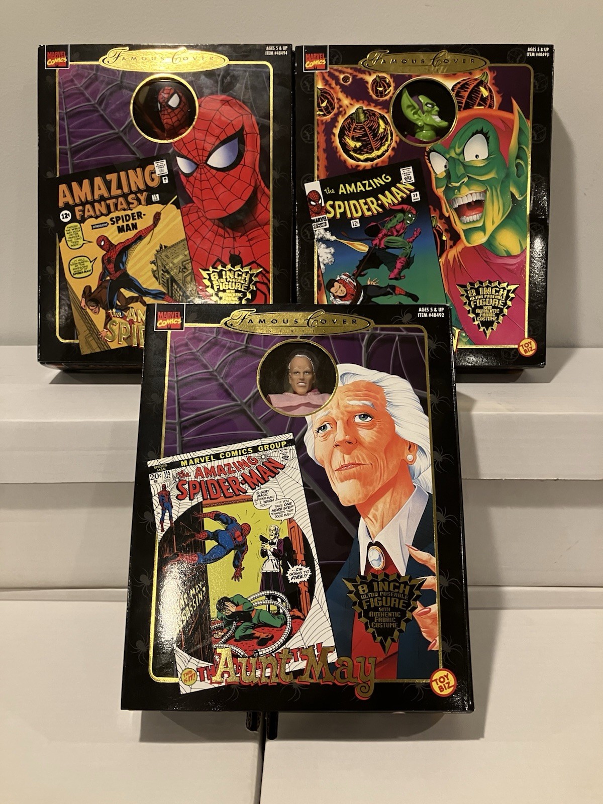 1997 ToyBiz Marvel Famous Cover Series Lot SPIDER-MAN,GREEN GOBLIN,AUNT MAY MIB!