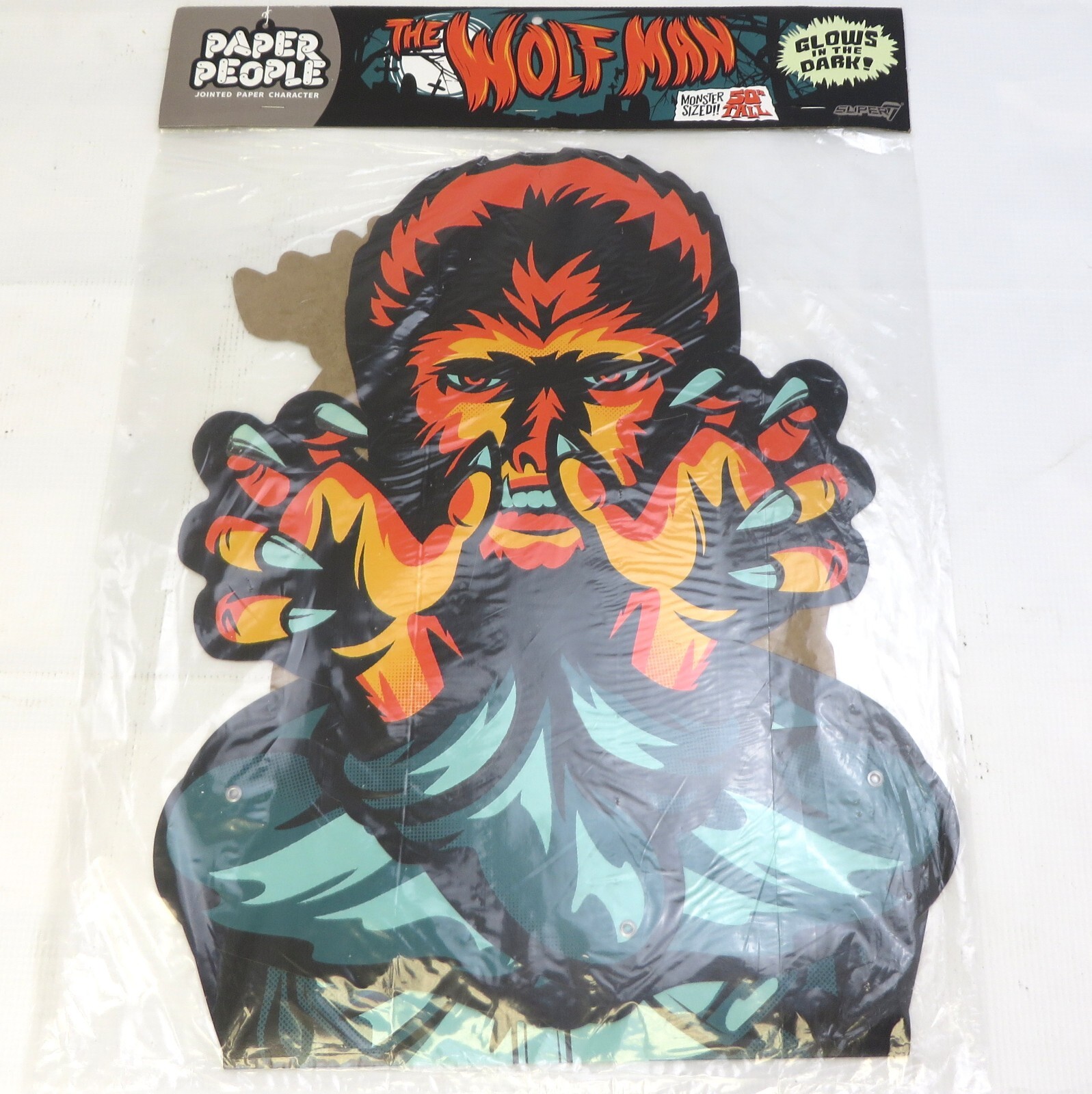 WOLF MAN PAPER PEOPLE 50-Inch Decoration Super 7 Glows in Dark Jointed NEW