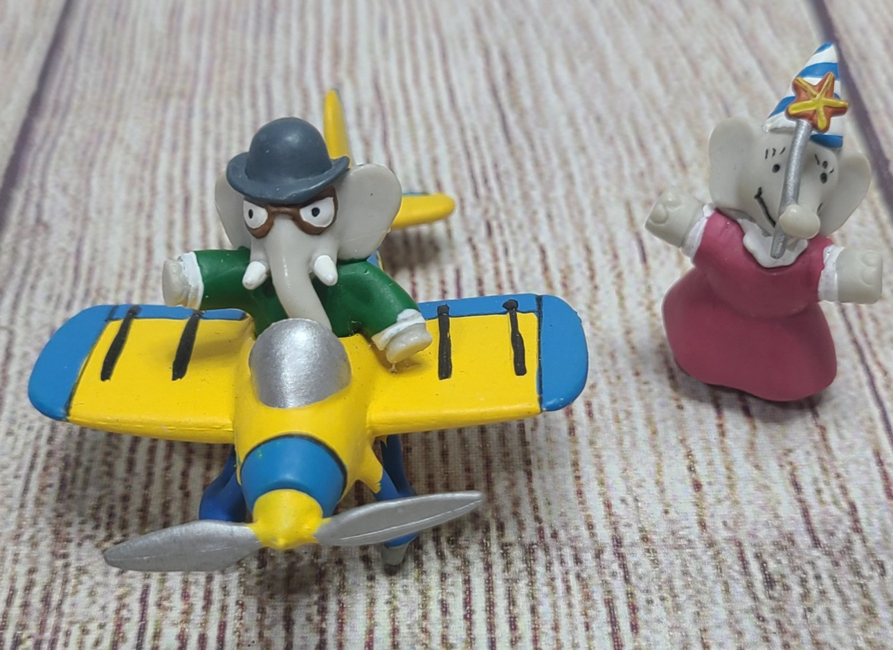 Plastoy Babar Figures Toys Lot of 2 Babar Celeste Elephant 3&Prime; 2006