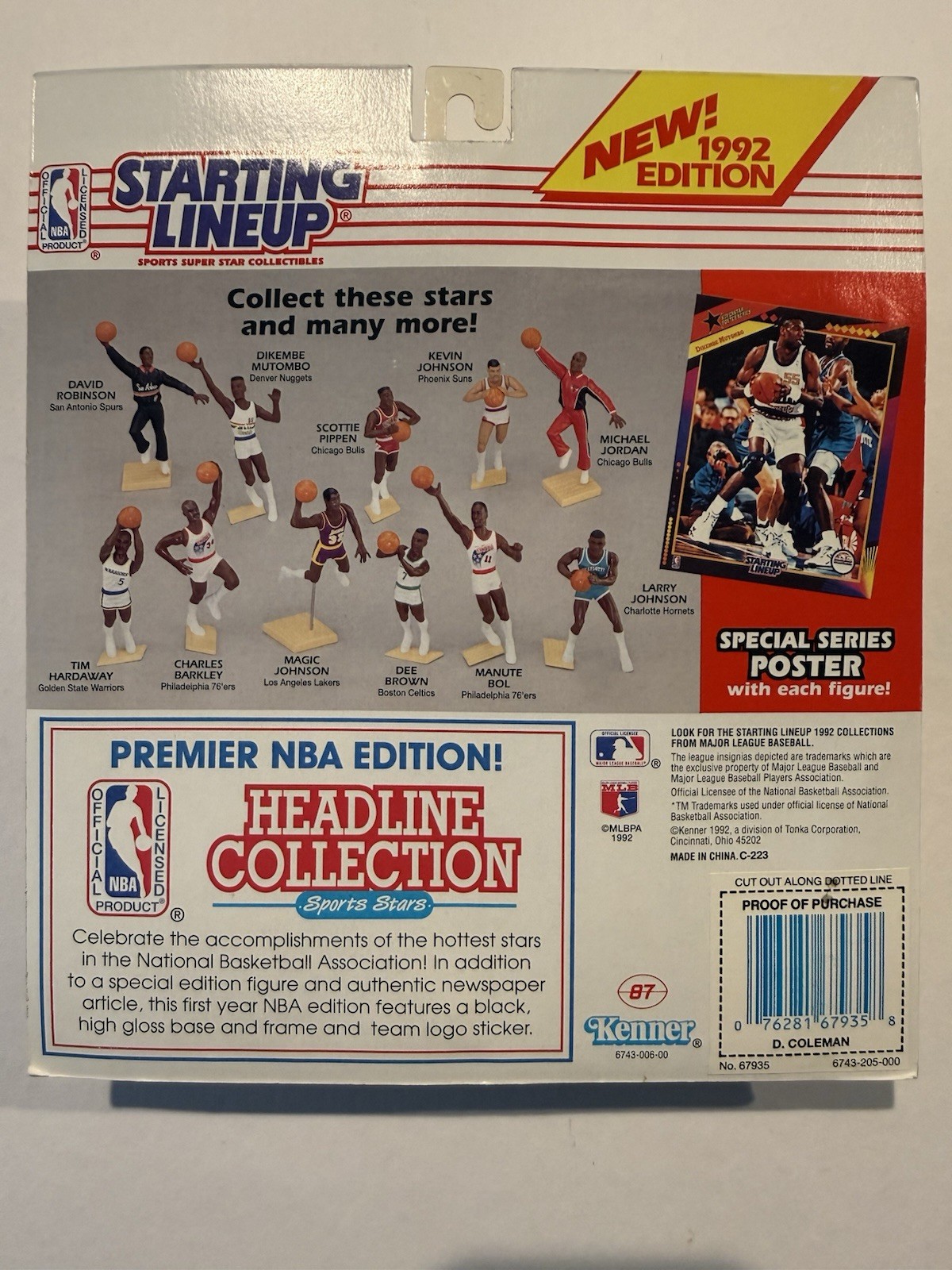 💥🏀 1992 DERRICK COLEMAN Starting Lineup, NJ Nets, NBA, Card & Poster 🏀💥