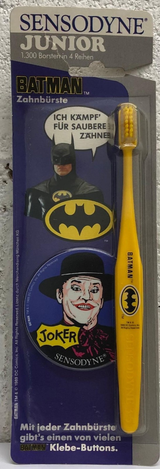 Batman 1989 Movie Sensodyne Junior Toothbrush Yellow Joker Sticker RARE Germany