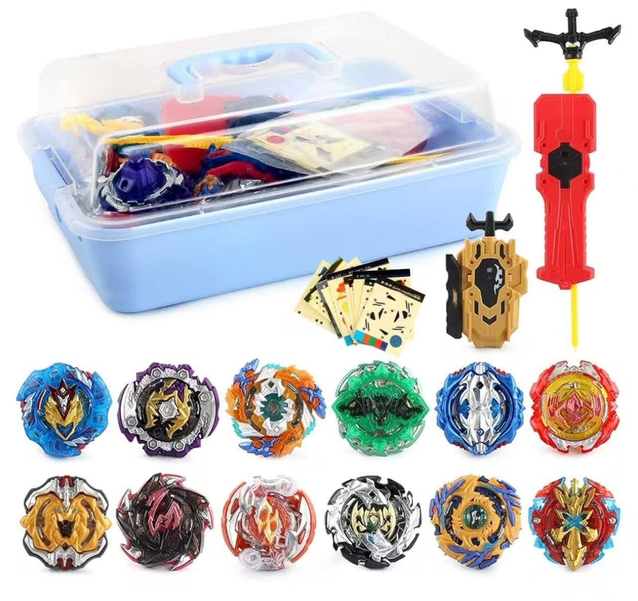 【Deluxe 12-Piece Bey Gyro Battle Set】12 Spinning Tops + Launchers + Storage Case