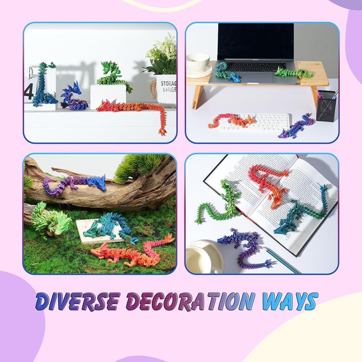 Interactive 12-Inch 3D Printed Dragon Set | Stress Relief & Decor for All Ages