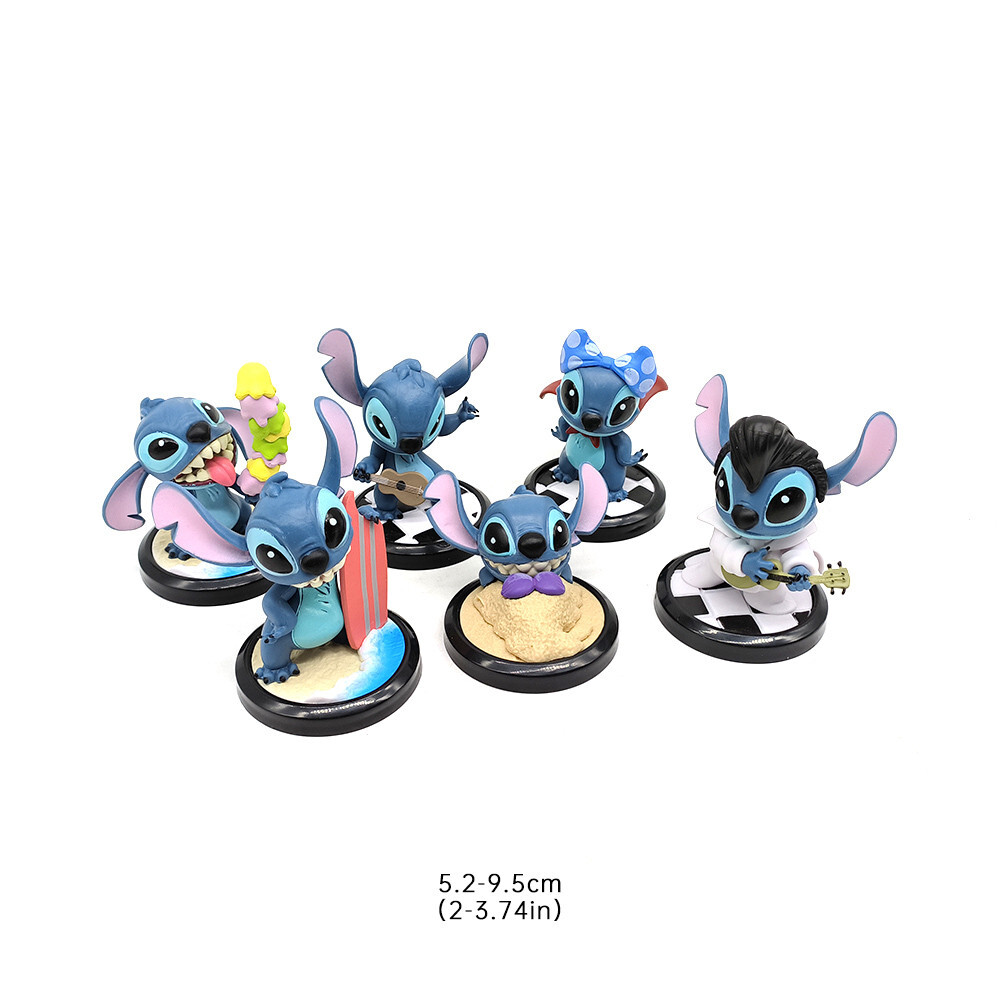 6pcs/set Lilo & Stitch Figure Summer beach Party Stitch PVC Toys Cake Decoration