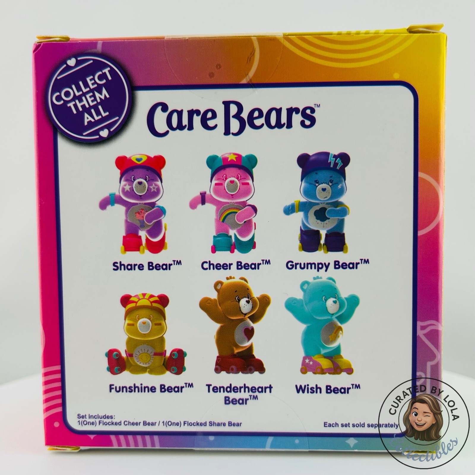Care Bears Flocked Cheer Bear & Share Bear Roller Skates 2pc NIB