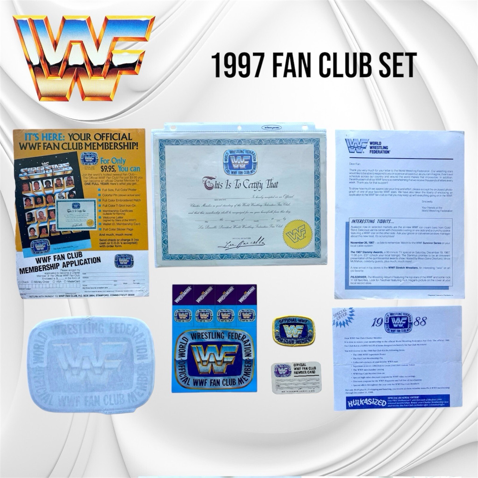 WWF Official Fan Club Member Certificate Patch T Shirt 1987 Set Rare Hogan LJN