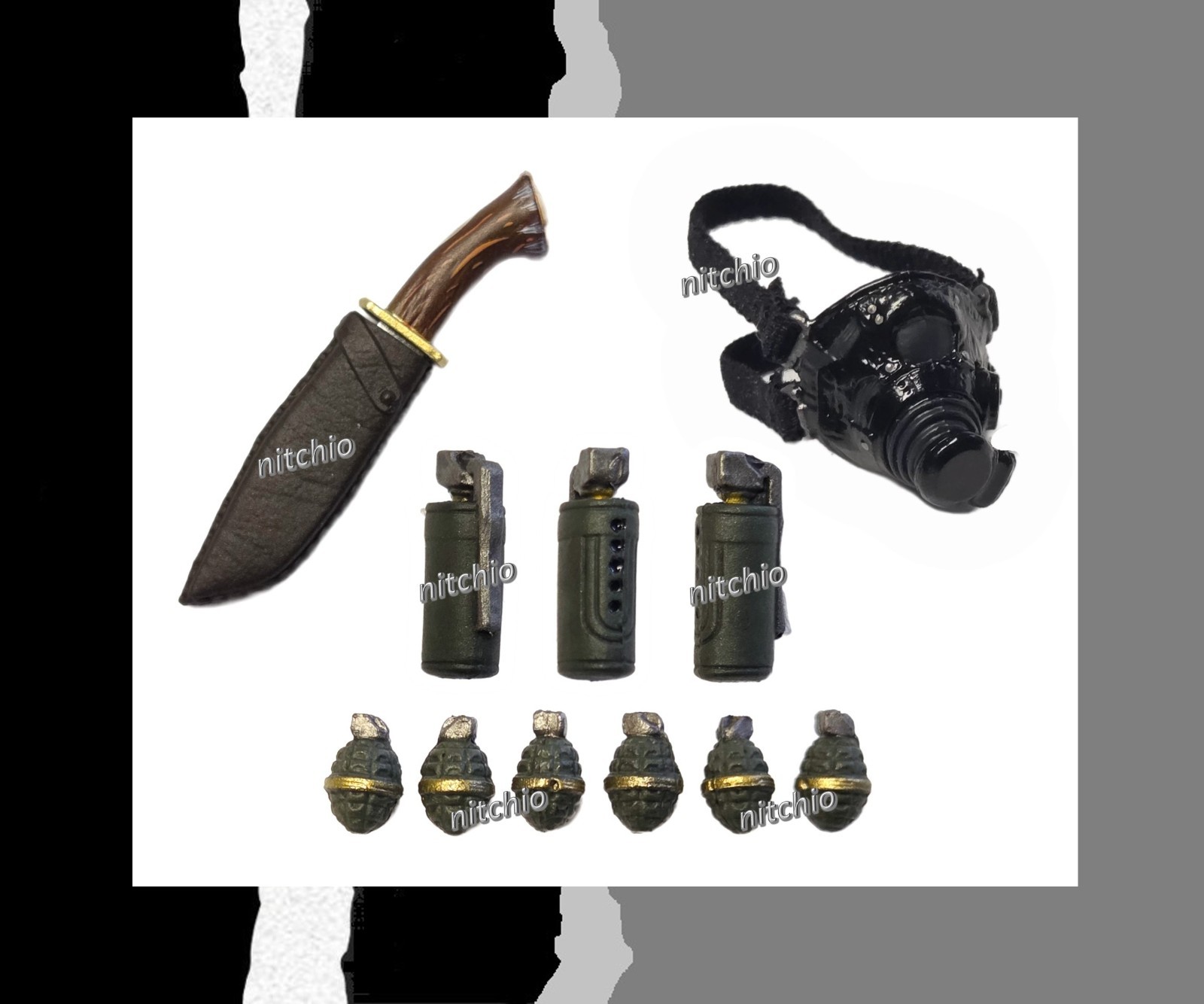 Mezco One:12 Doc Savage – BOWIE KNIFE, GAS MASK, SMOKE & HAND GRENADES 1/12