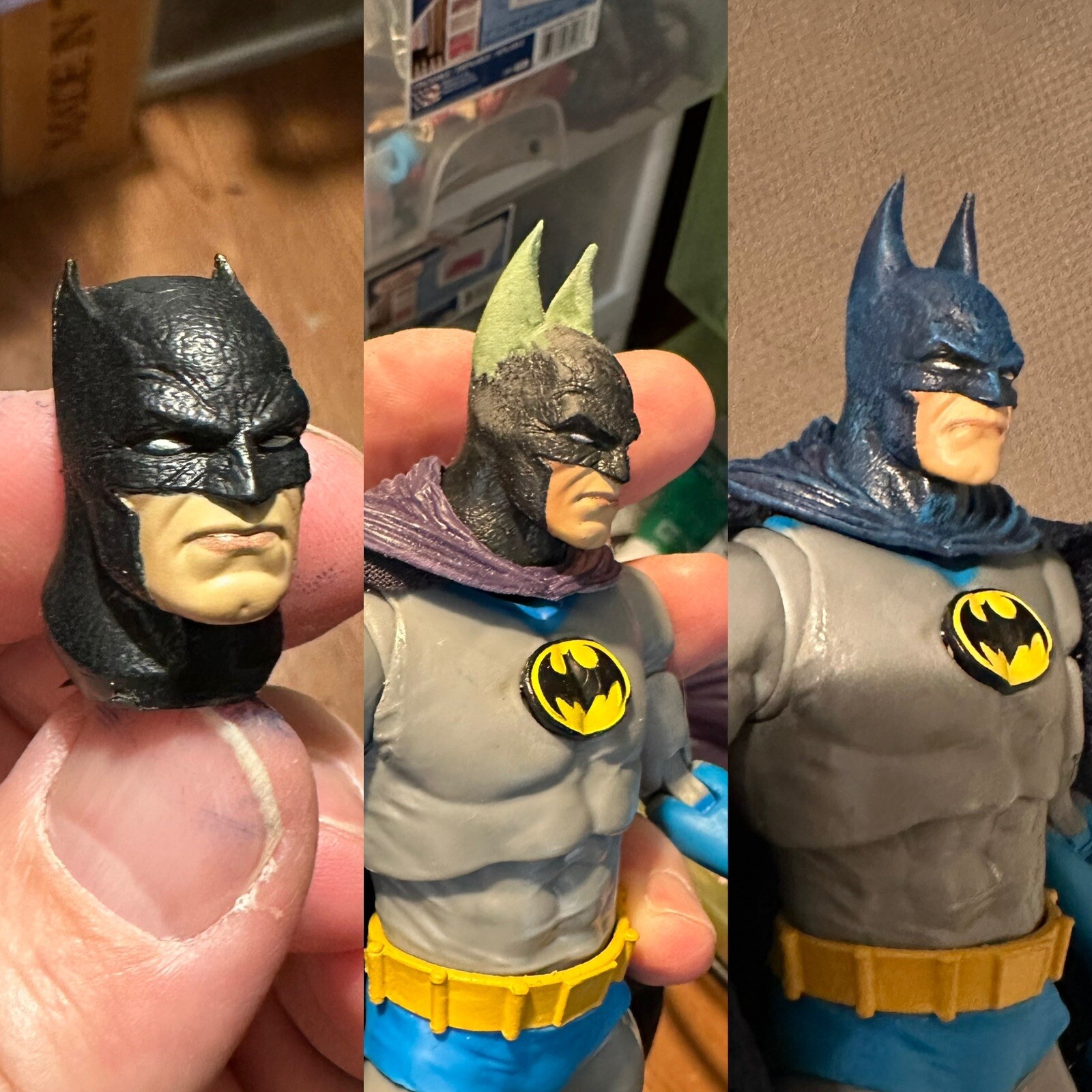 Custom McFarlane Batman Year 2 Figure Rare Cowl Unmasked Headswap W/ Base LOOK!!