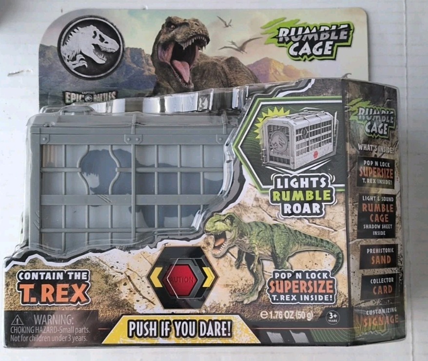 JURASSIC WORLD Supersize T-Rex, Rumble Cage Lights and Sounds, Sand, Card, Sign+