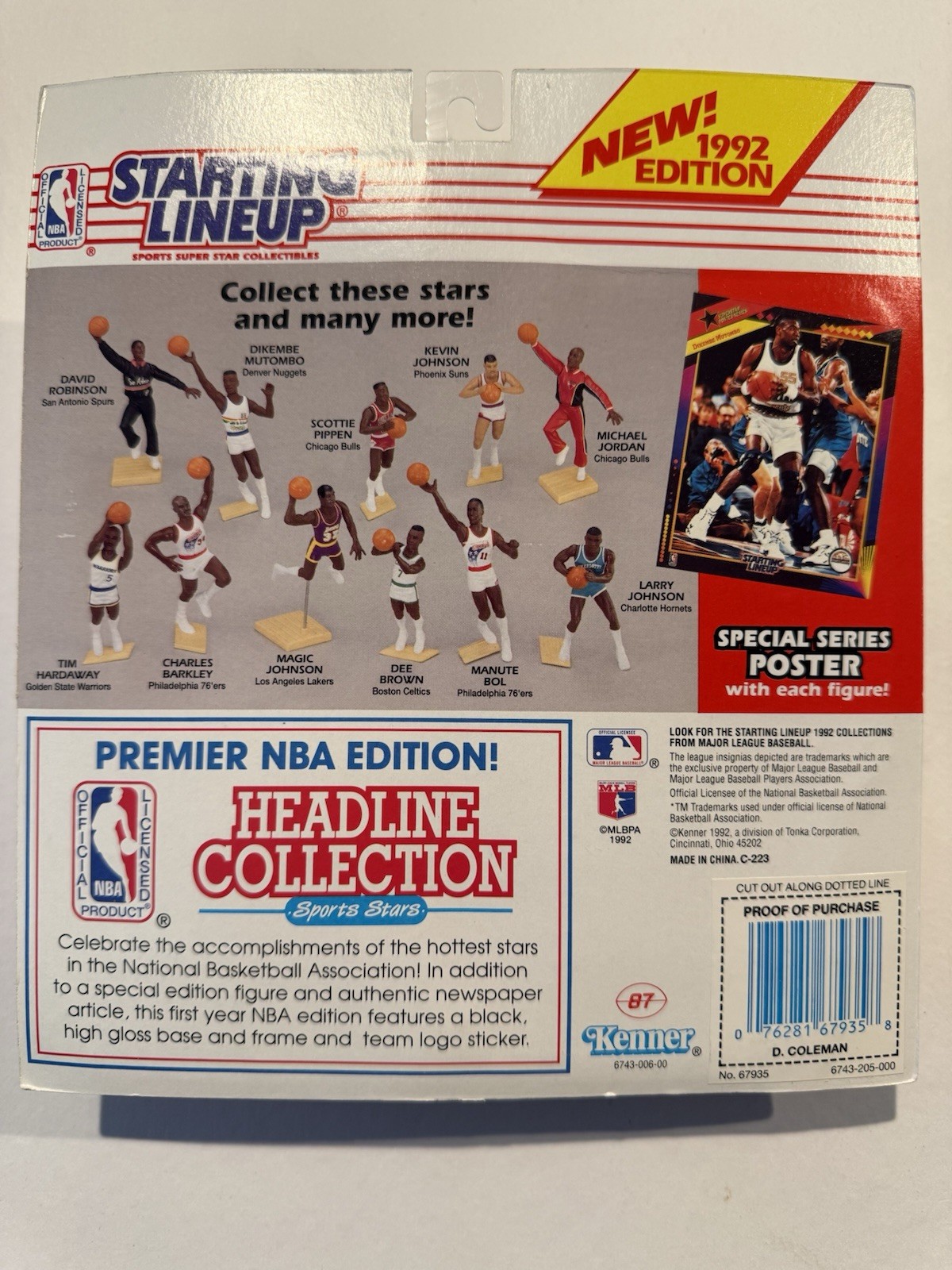 💥🏀 1992 DERRICK COLEMAN Starting Lineup, NJ Nets, NBA, Card & Poster 🏀💥