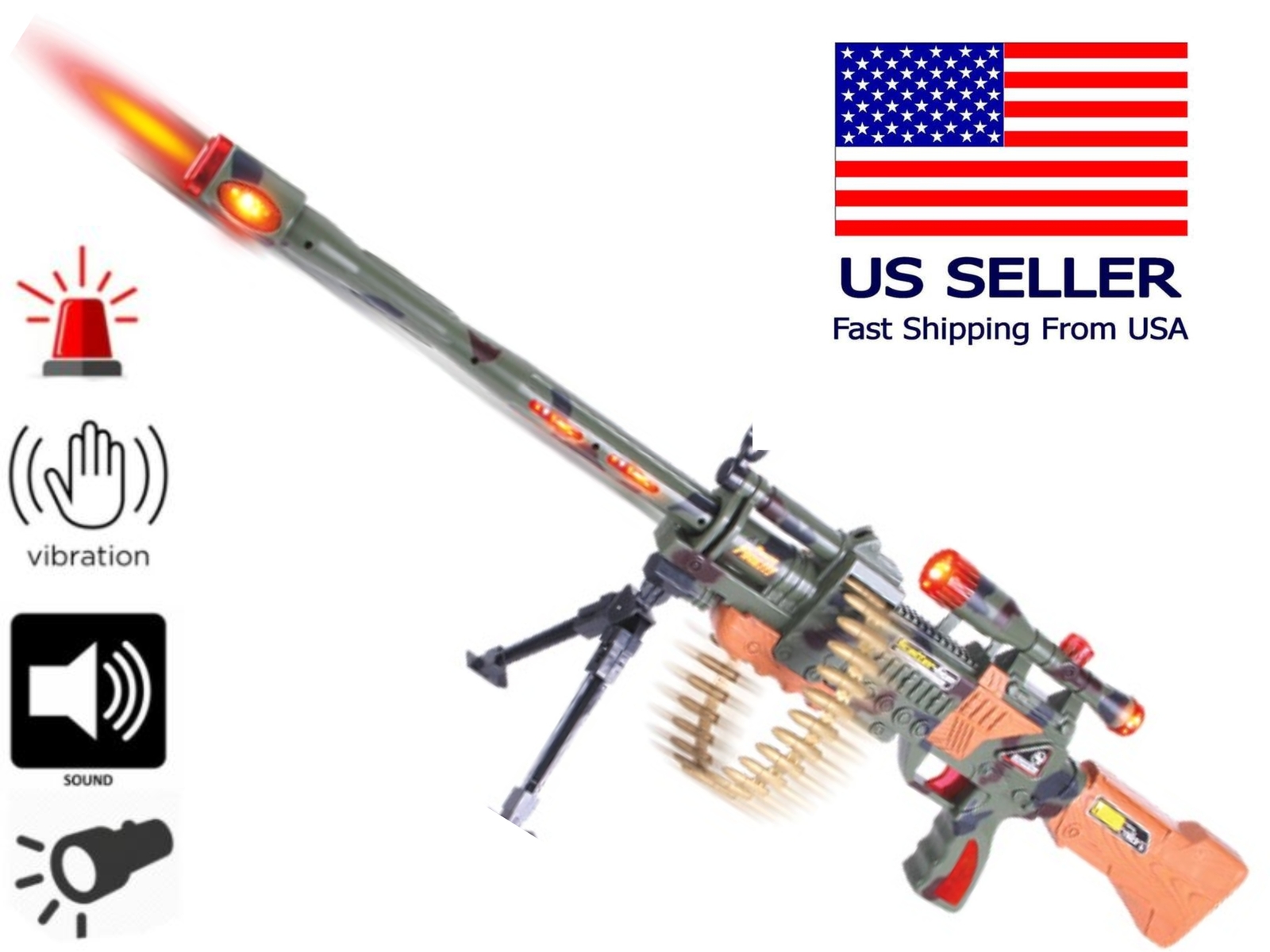 Battery Electric TOY Flash Cool Gun Vibration Light Sound For Baby Child Kids 3+