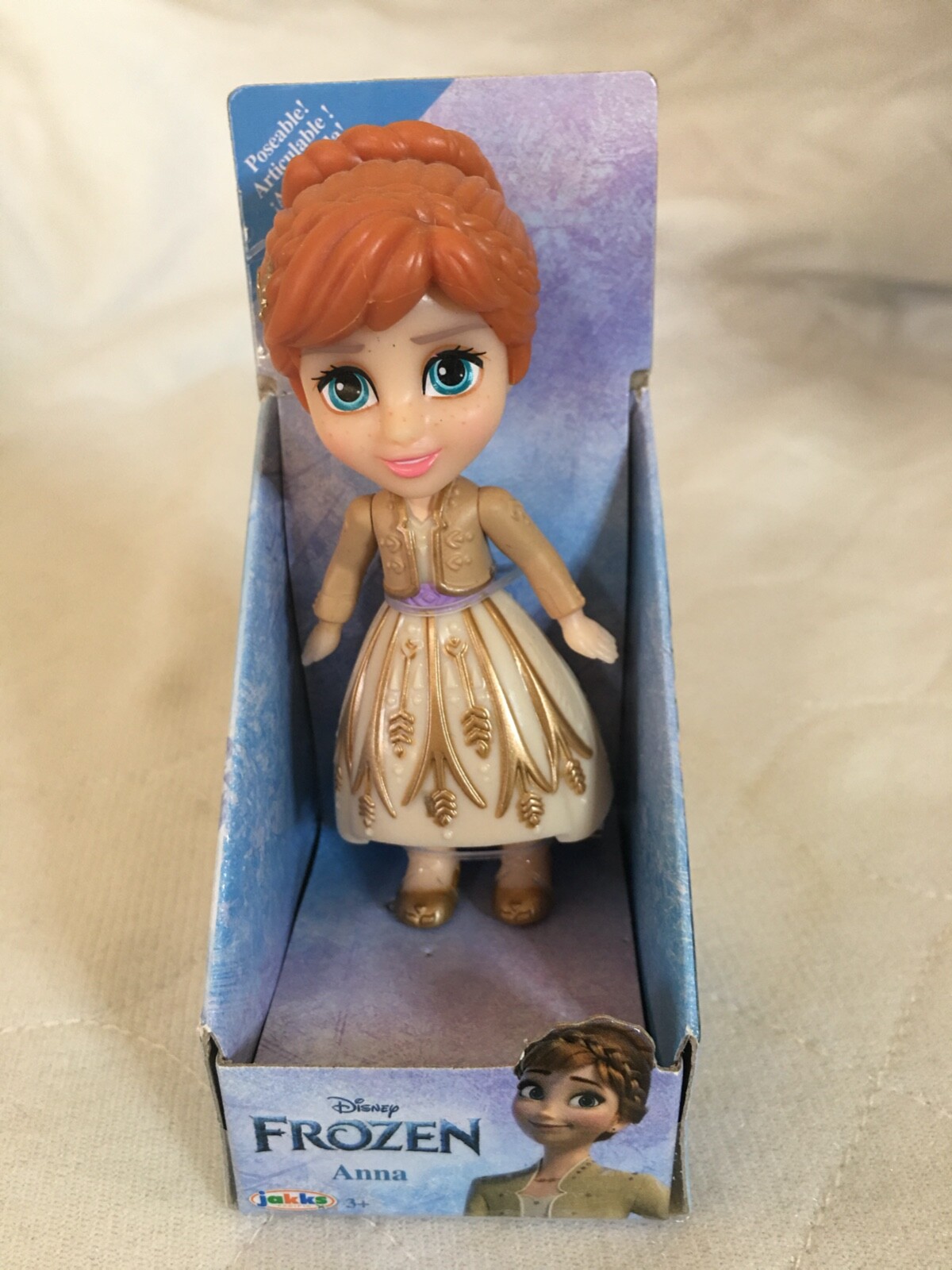 New Disney Frozen 2 Poseable Mini Doll Miniature 3.5&Prime; Figure ANNA Gold Dress