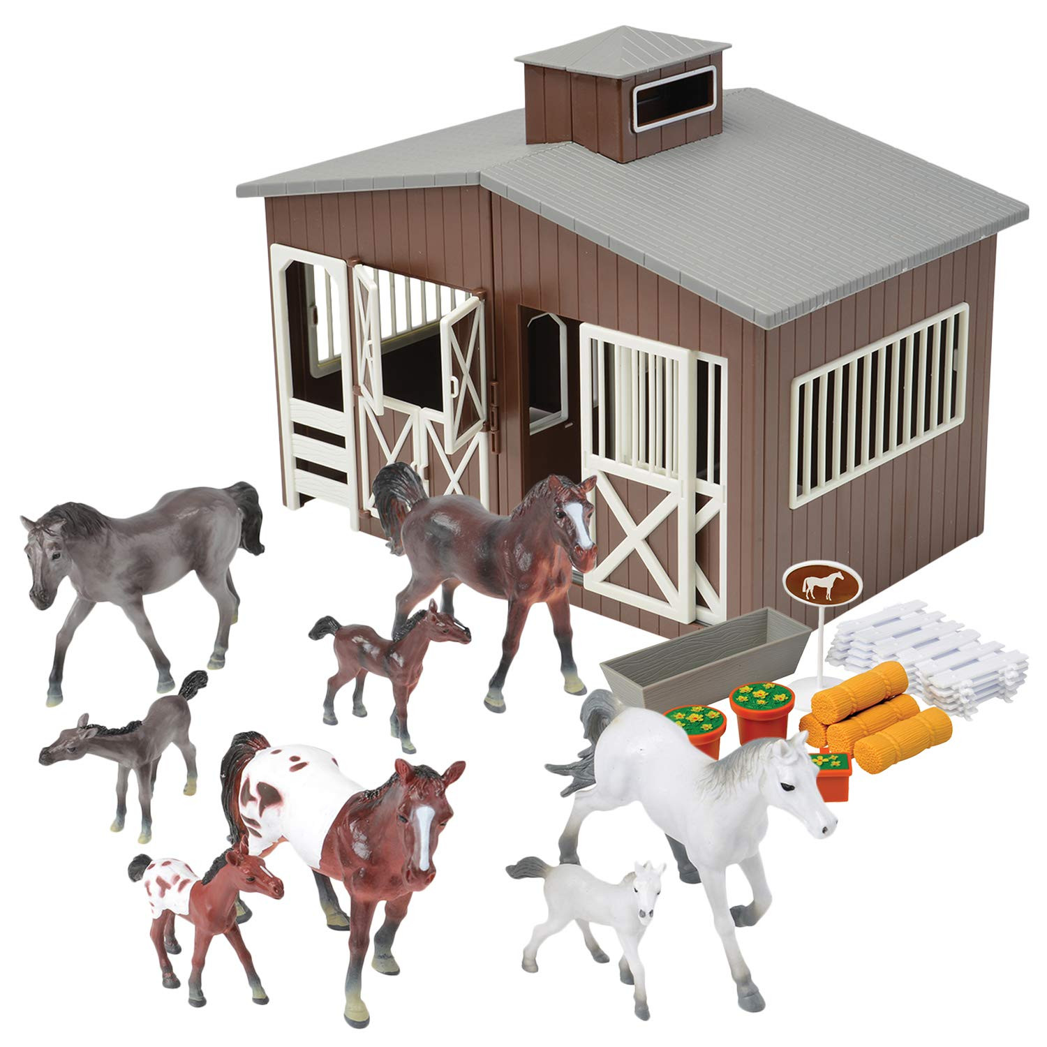 Deluxe Toy Horse Stable Playset with 8 Horse Toys and Accessories, Bpa-Free Farm