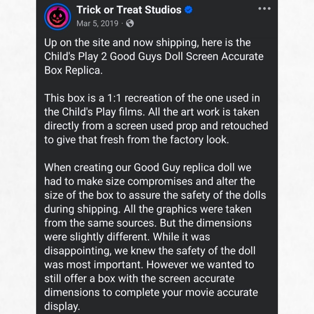 Child&rsquo;s Play Chucky Good Guys Doll TRUE 1:1 Screen Accurate Box Trick or Treat