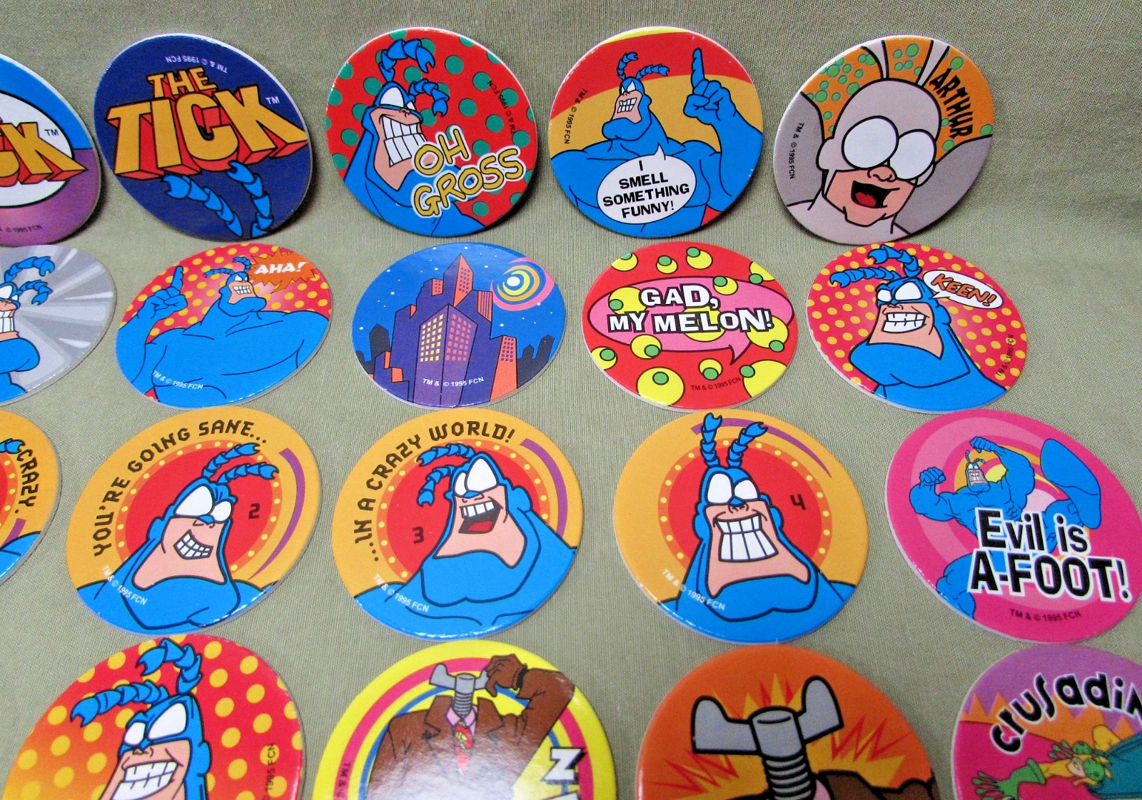 1995 THE TICK POG MILKCAP COMPLETE SET of 60 Fox Children&rsquo;s Network Ben Edlund