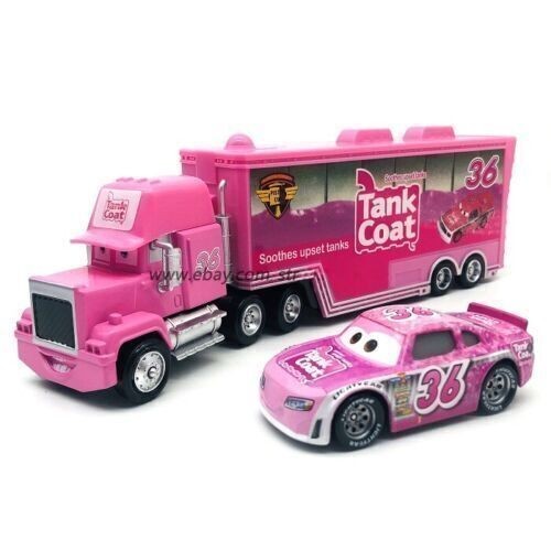 2PCS Disney Pixar Cars NO.36 Tank Coat Mack Hauler Truck & Car Metal Model Car