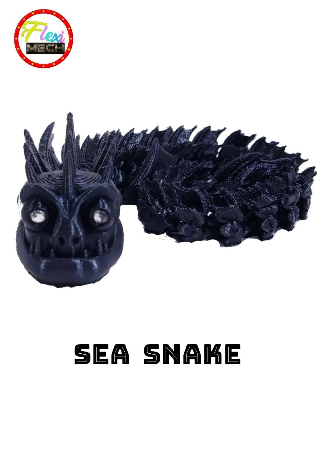 Flexi-Mech Sea Snake 3d Printed Reptile Flexible Fidget Toy Choose Color