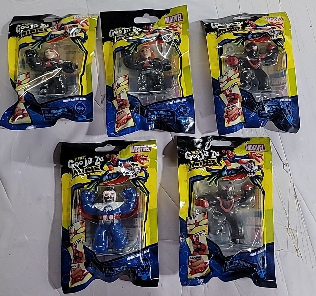 NEW-5 Heroes Goo Jit Zu Minis Captain America – Sam Wilson, Black Widow, Miles