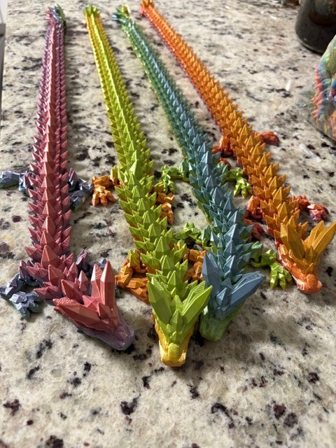 21&Prime; Articulated Crystal Dragon 3D Printed Cinderwing3d Fidget Toy