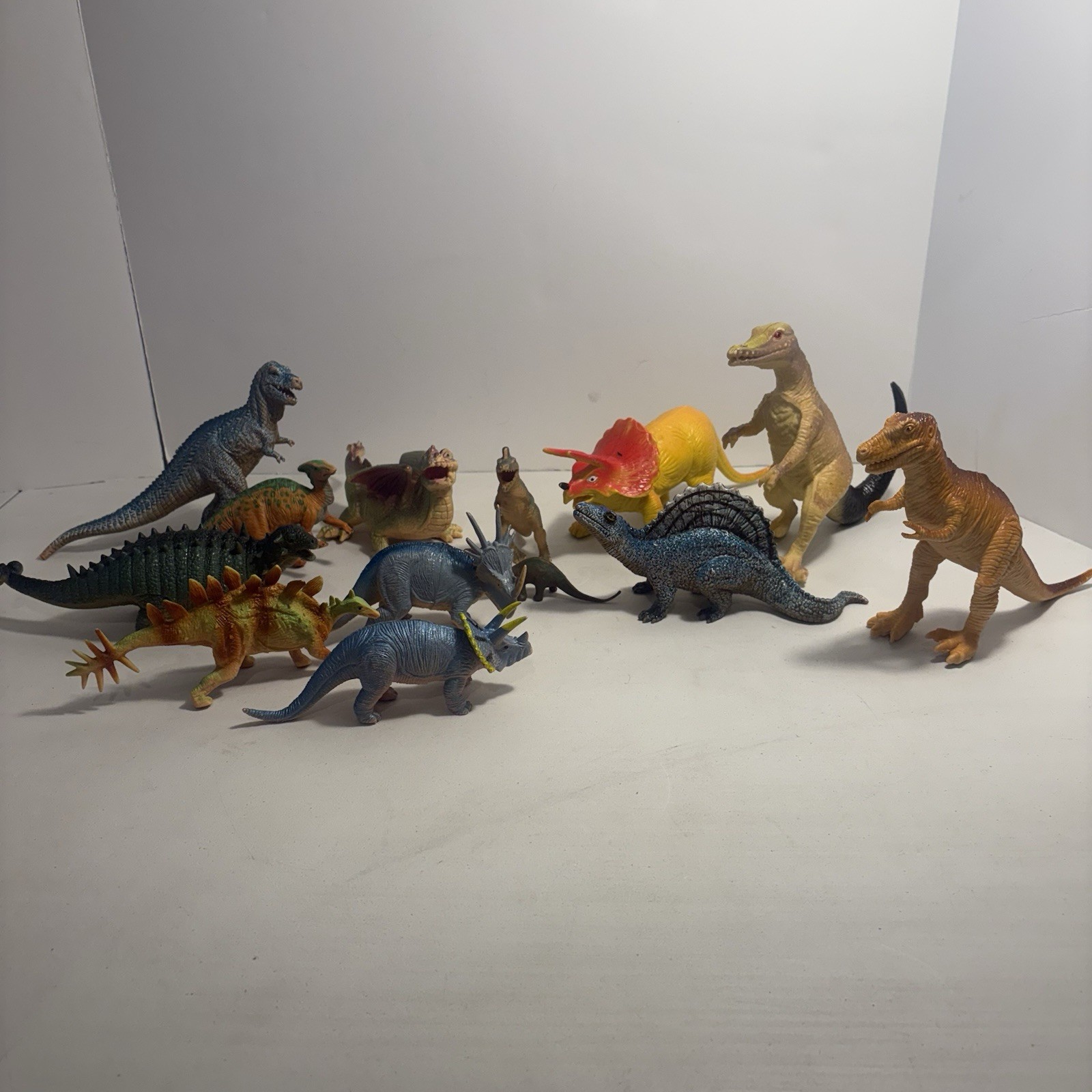 Lot of 13 Vintage 80s 90s 2000s Dinosaur Toys Imperial T-Rex Triceratops Dragon