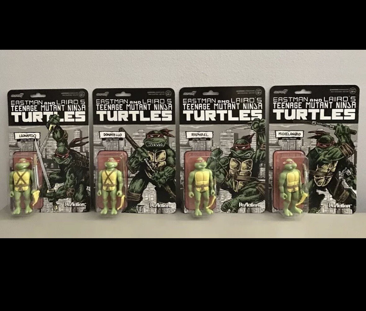 SUPER 7 TMNT MIRAGE VARIANT PX EXCLUSIVE REACTION NINJA TURTLES FIGURE SET OF 4