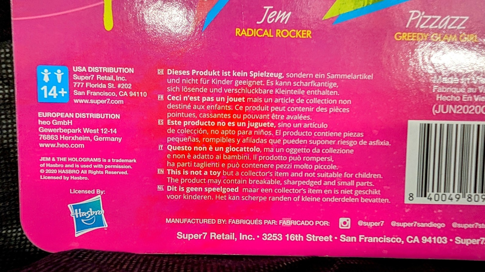Super7 Jem- Pizzazz Reaction Figure ERROR Card!! OOAK Cartoon Toy!
