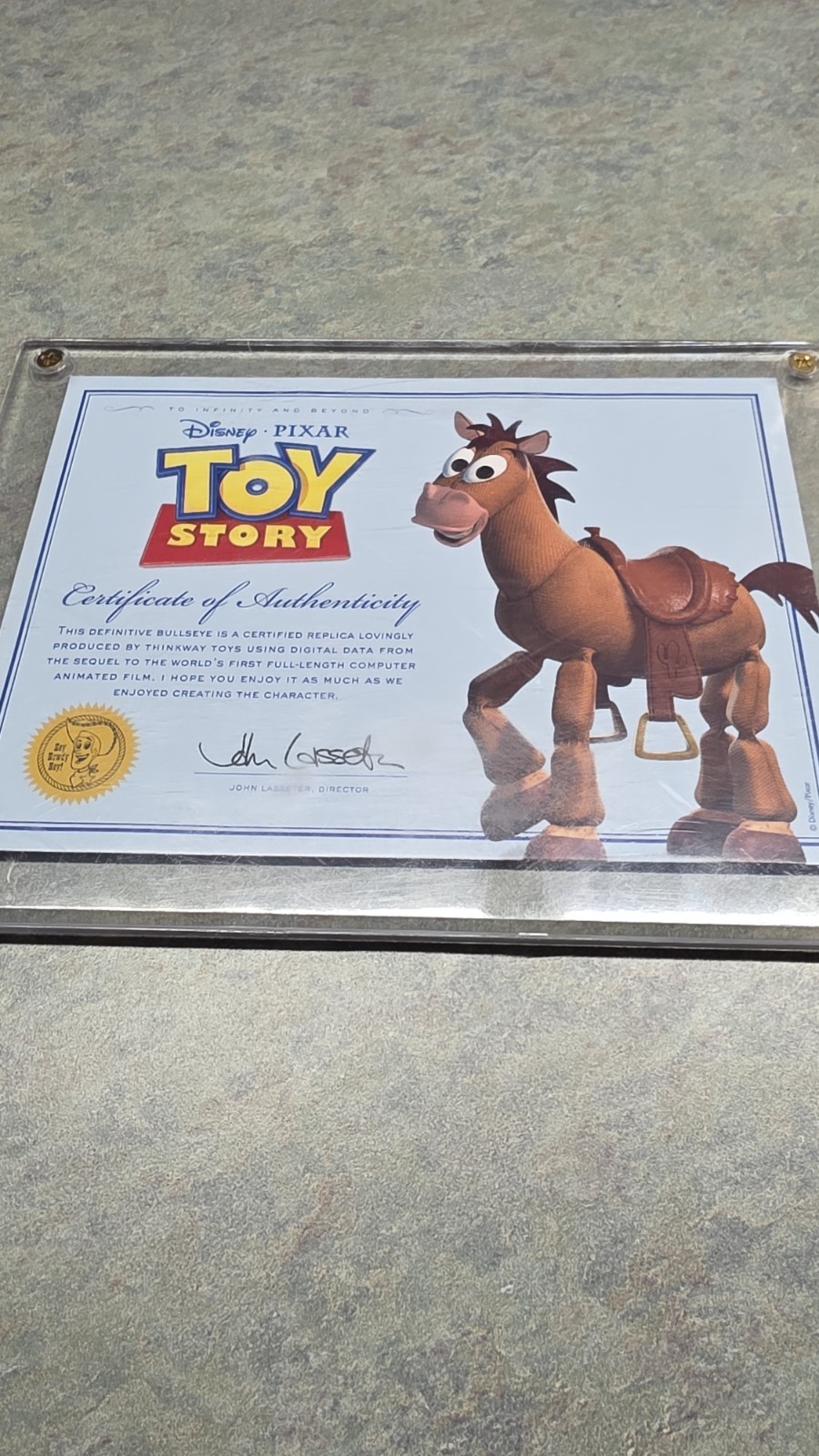 Toy Story Thinkway Certificate Of Authenticity ONLY for Bullseye COA