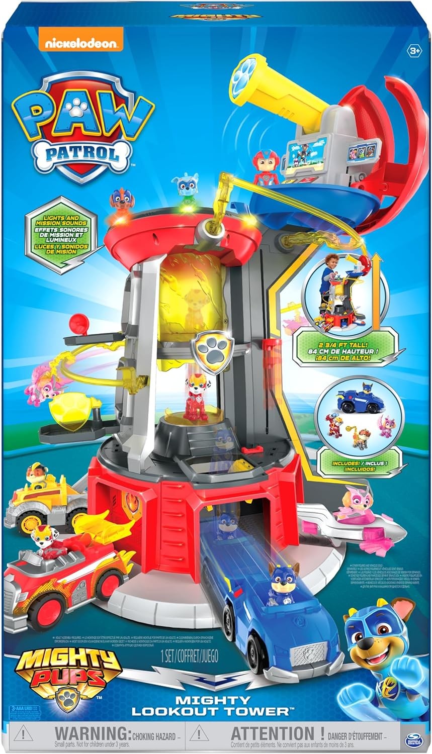 , Mighty Lookout Tower with 4 Exclusive Bonus Action Figures, Toy Car, Lights an