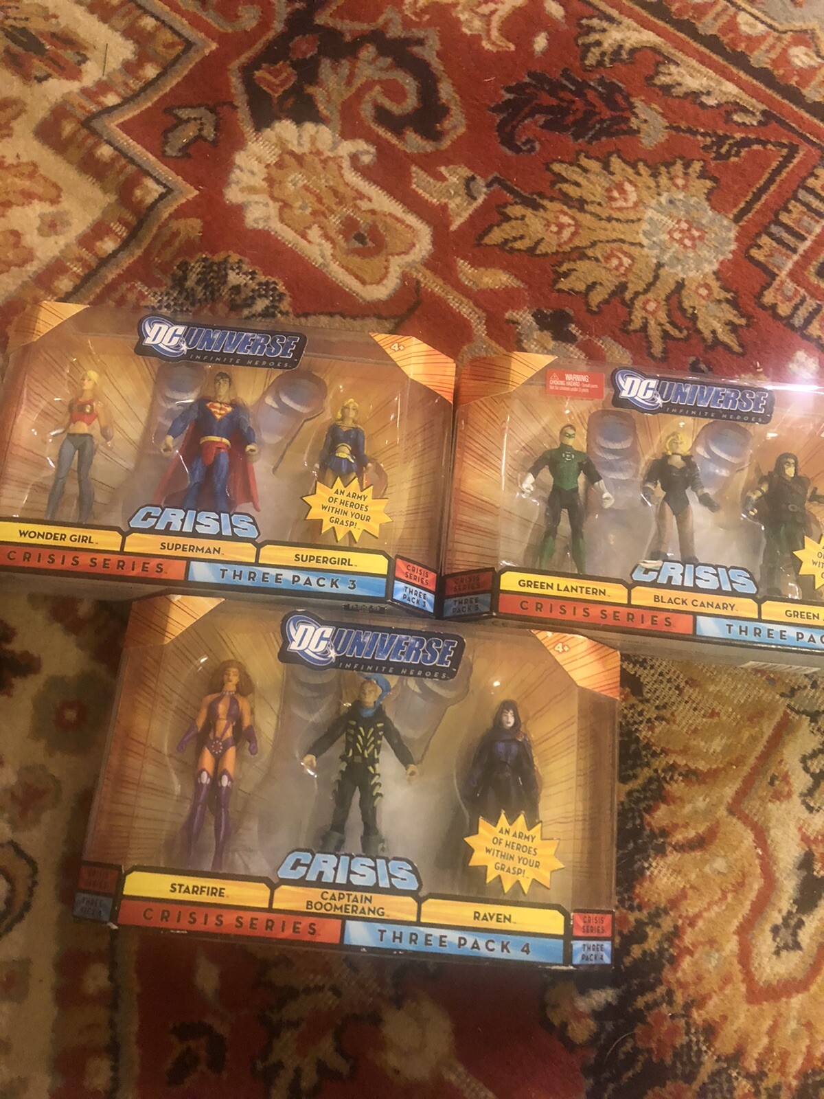 3 Unopened DC Universe Crisis 3 Packs #3 Superman, Supergirl, Wonder Girl, #4 Ra