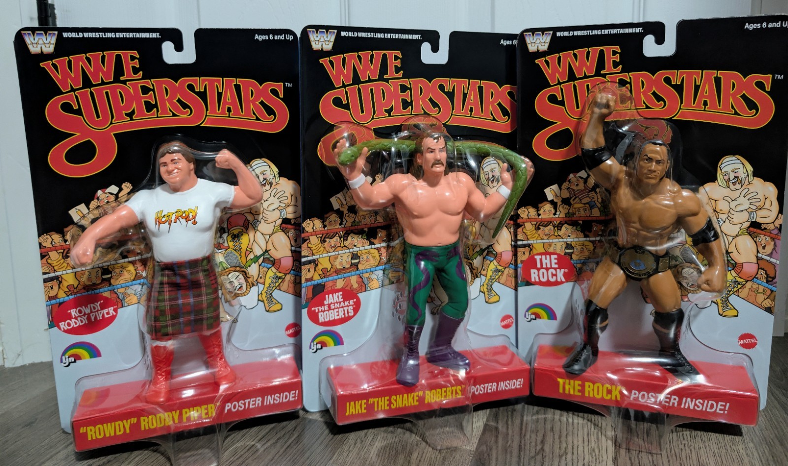 WWE SUPERSTARS LJN 2026 JAKE « THE SNAKE » BLACK CARD, The Rock, And Rowdy Piper