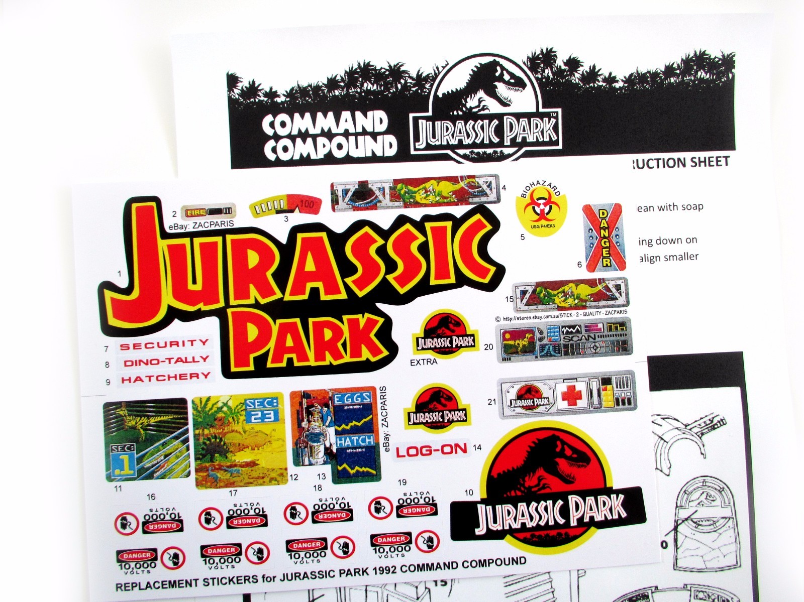 Replacement stickers for Kenner JURASSIC PARK 1992 COMMAND COMPOUND Pre-cut!!!!!