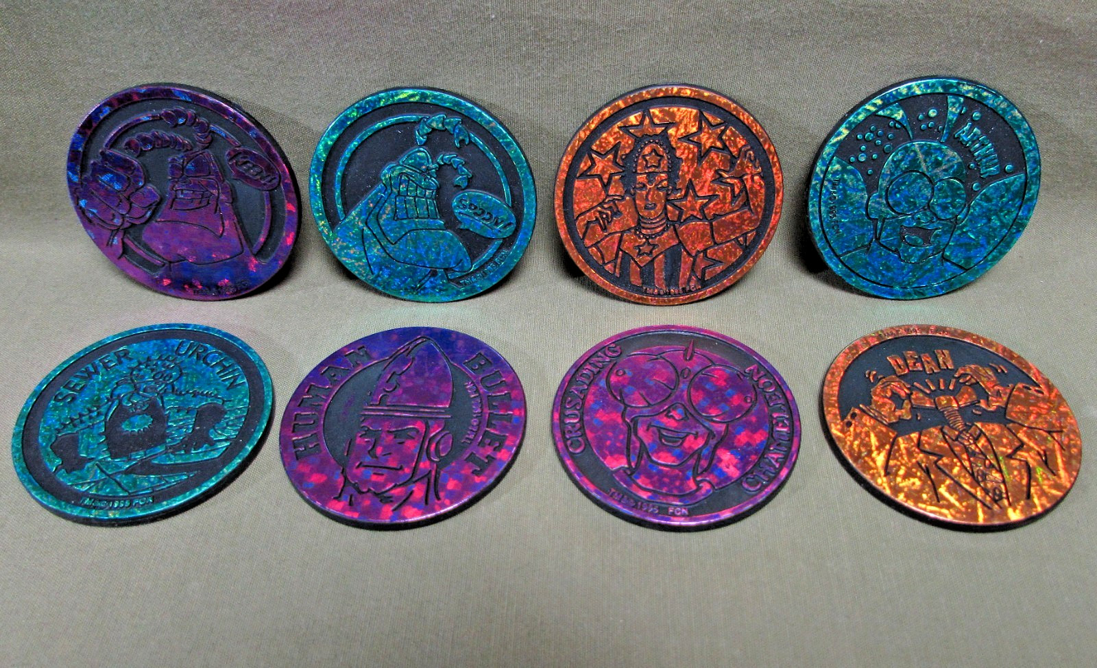 SET OF 8 THE TICK KINI SLAMMERS Mixed Colors 1995 Plastic Pog Milkcap Ben Edlund