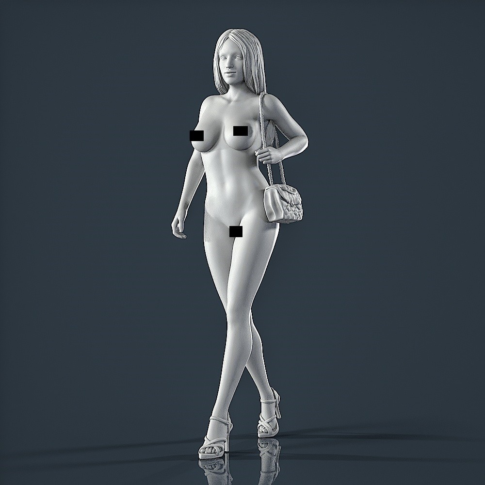 Unpainted Painted resin figurine Woman nude naked girl female walking w bag